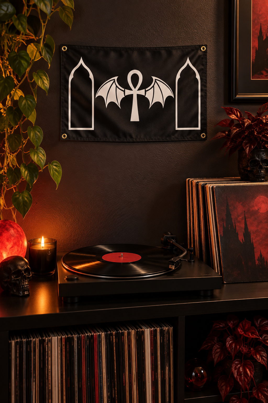 The Standard of Nocturne | Gothic Ankh and Bat Flag