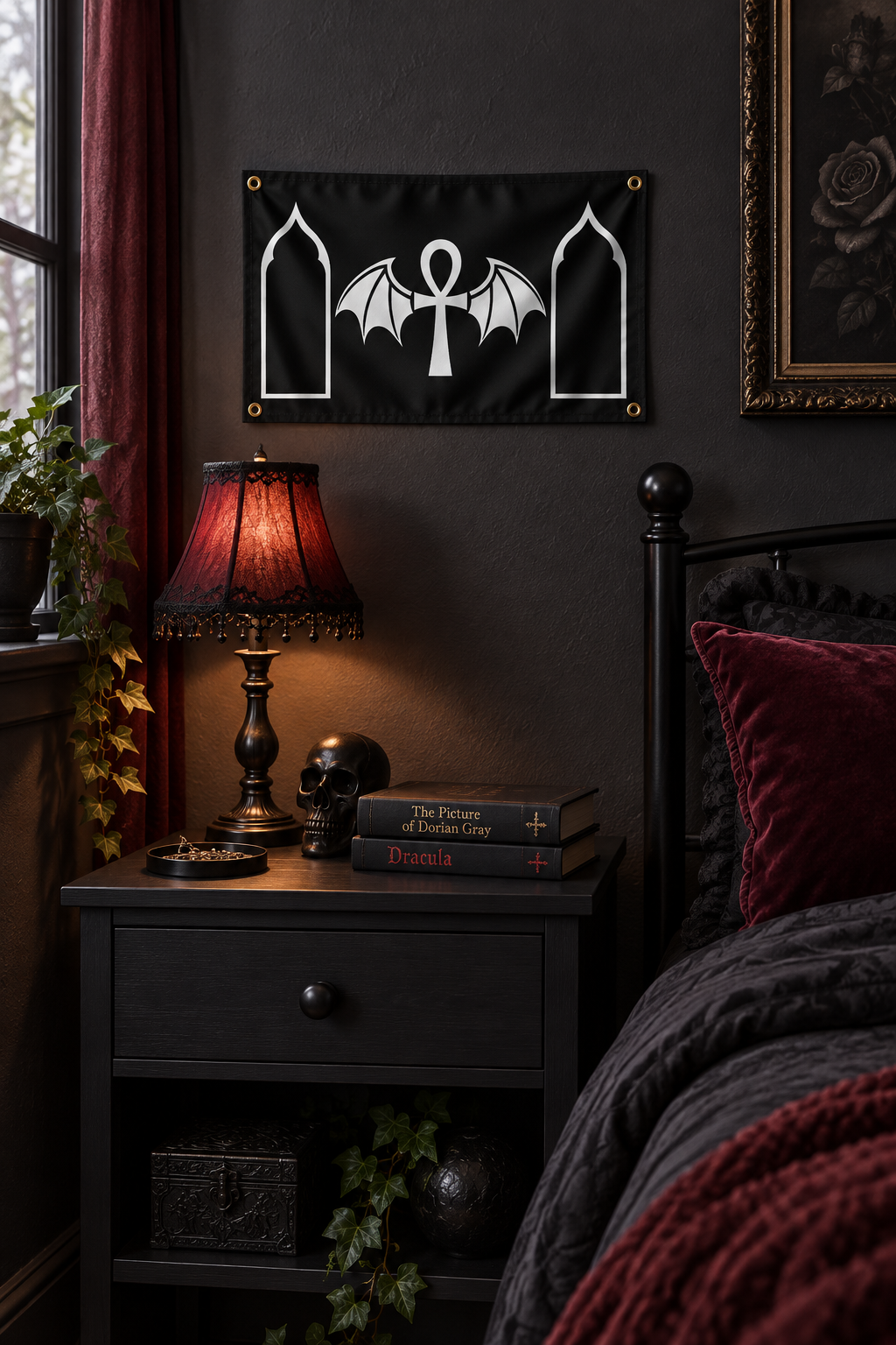 The Standard of Nocturne | Gothic Ankh and Bat Flag