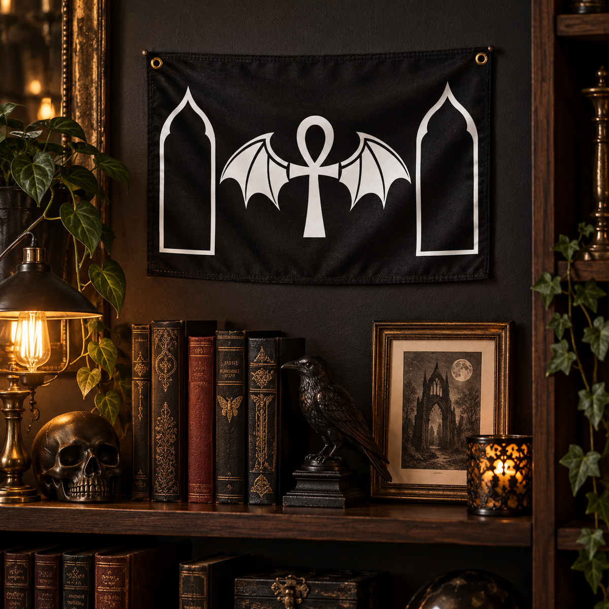 The Standard of Nocturne | Gothic Ankh and Bat Flag
