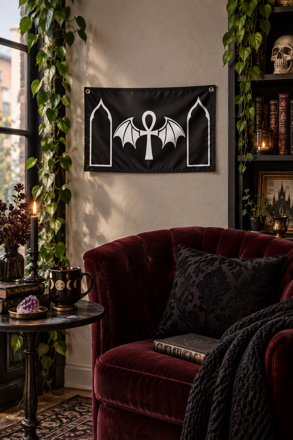The Standard of Nocturne | Gothic Ankh and Bat Flag