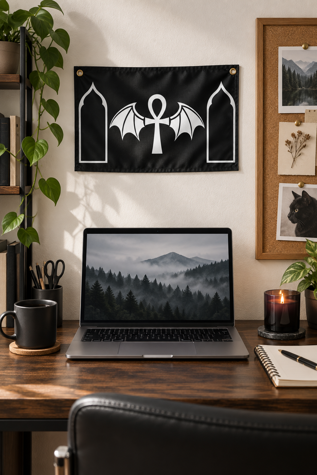 The Standard of Nocturne | Gothic Ankh and Bat Flag
