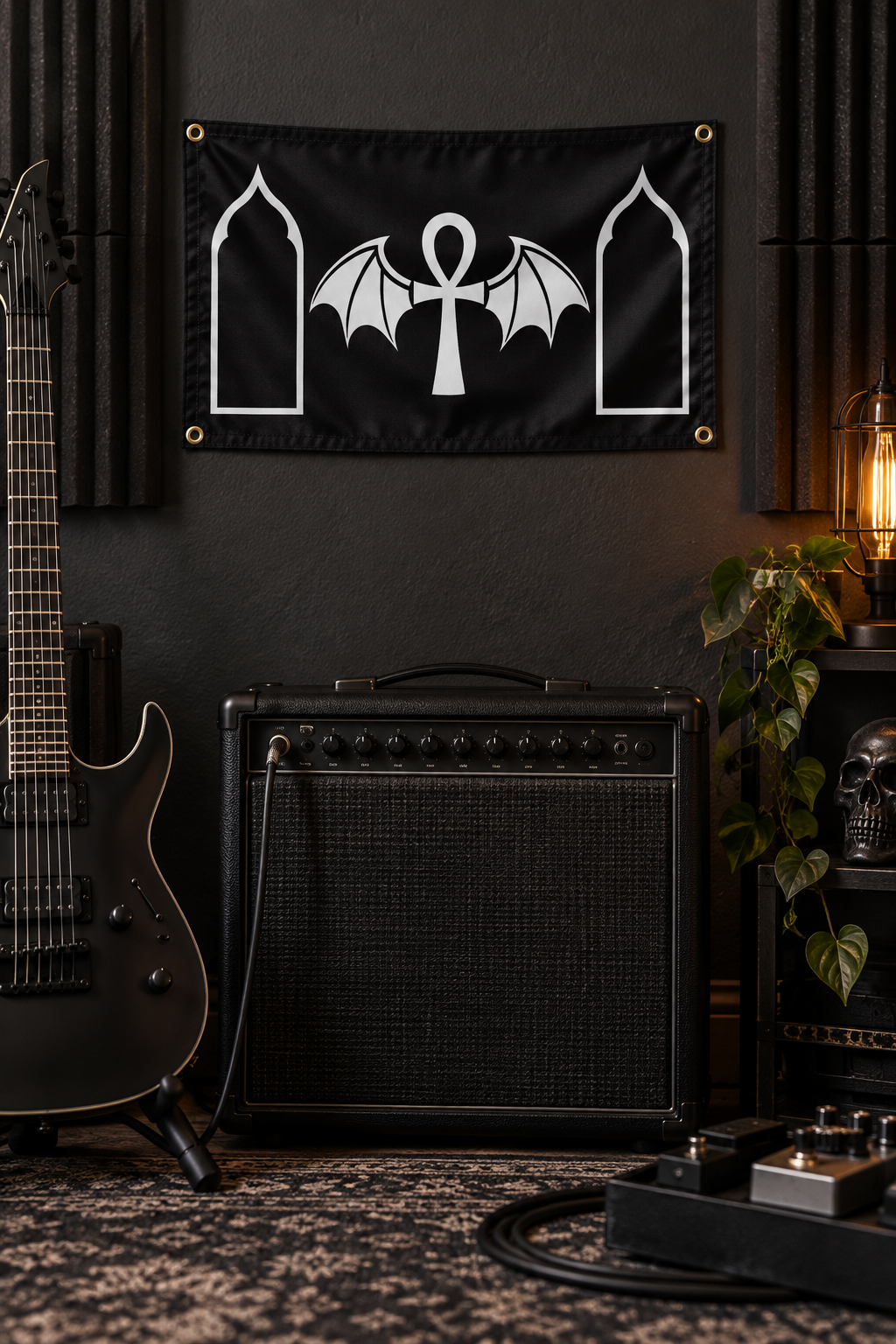 The Standard of Nocturne | Gothic Ankh and Bat Flag