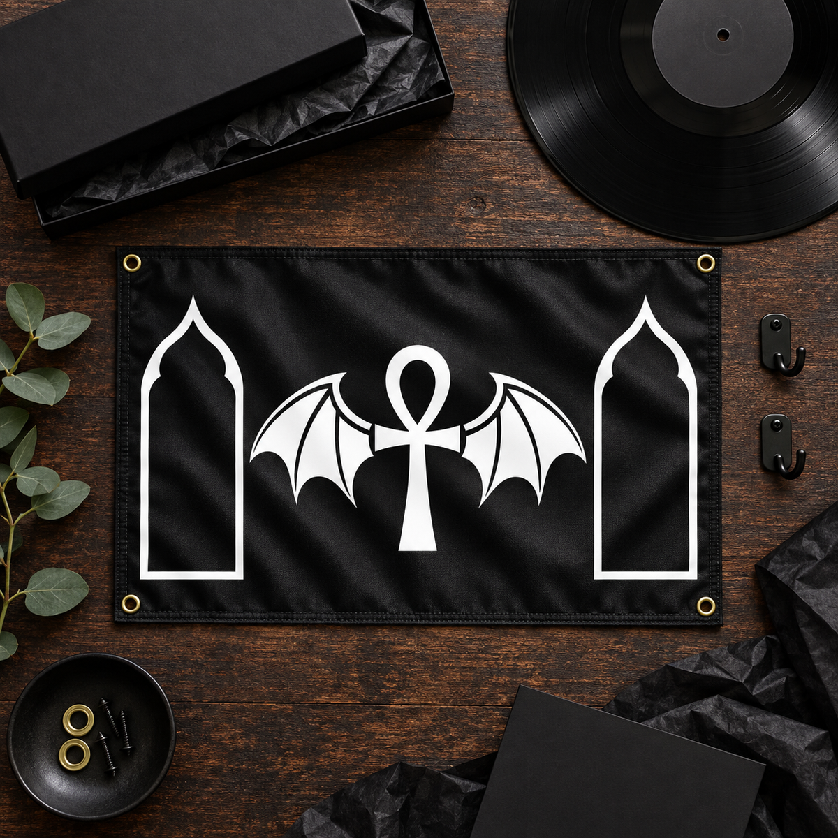 The Standard of Nocturne | Gothic Ankh and Bat Flag