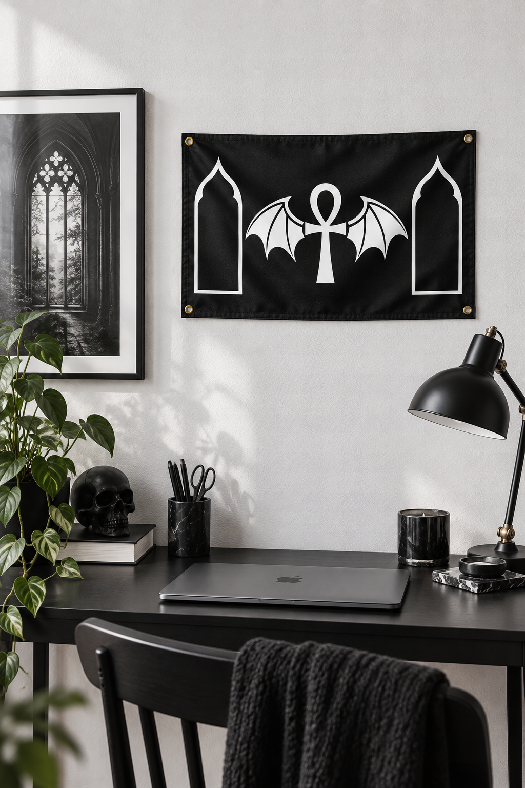 The Standard of Nocturne | Gothic Ankh and Bat Flag