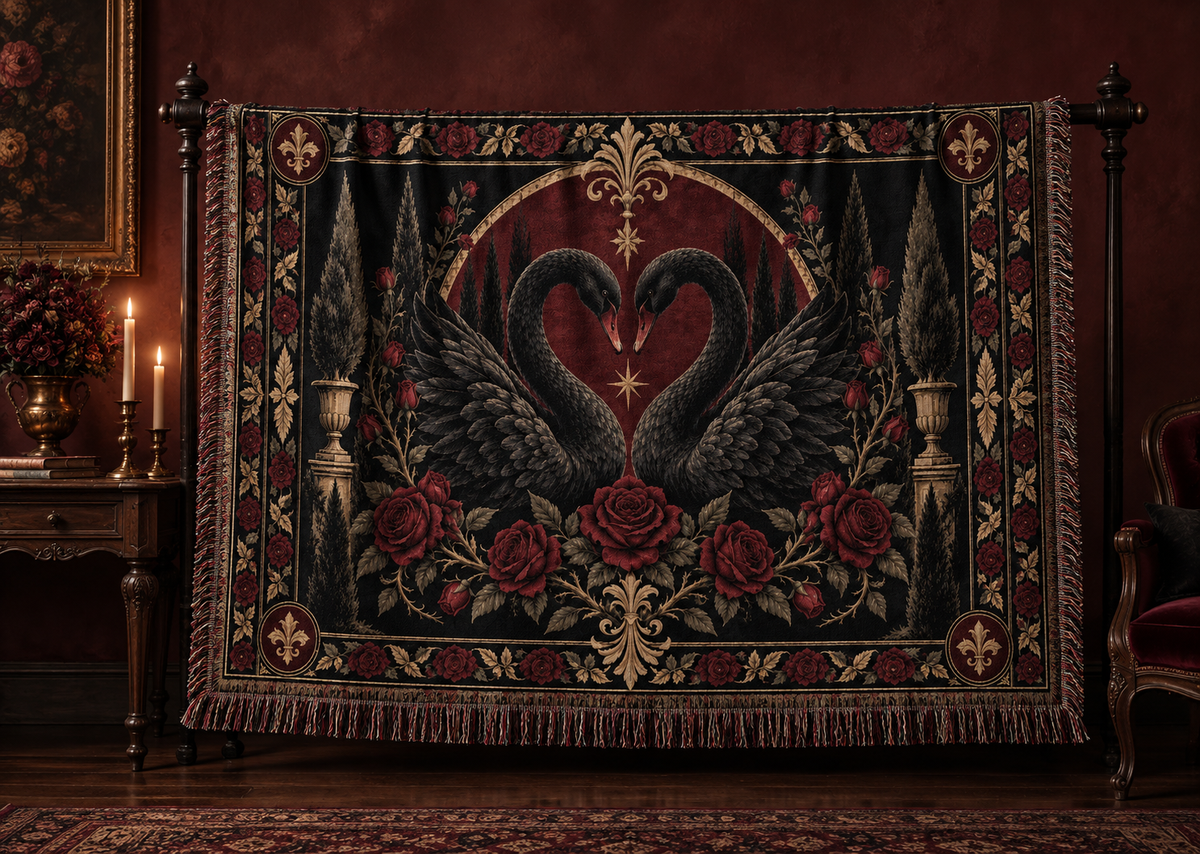 The Black Swan Vow | Gothic Woven Blanket