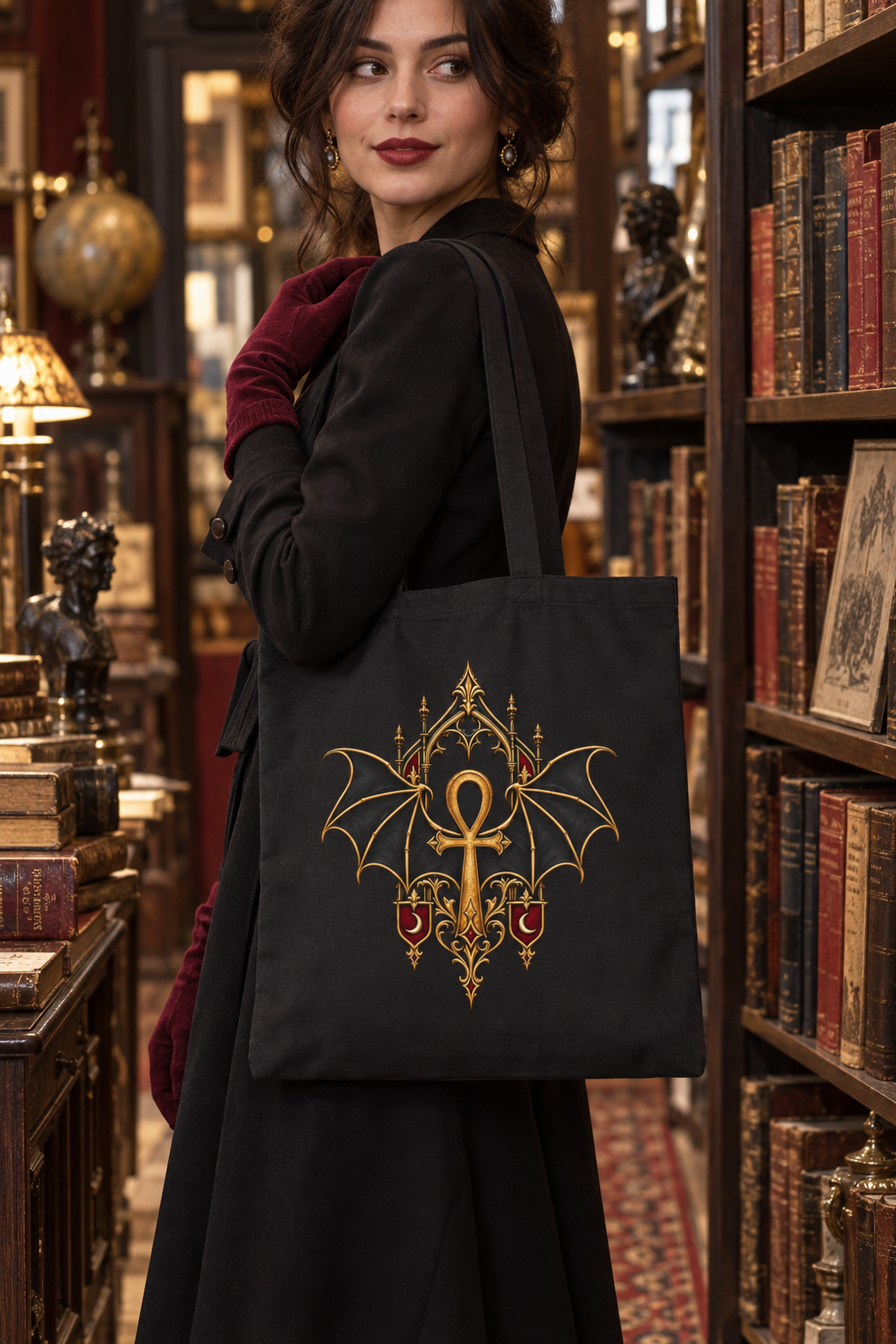 The Nocturne Crest | Gothic Black Canvas Tote
