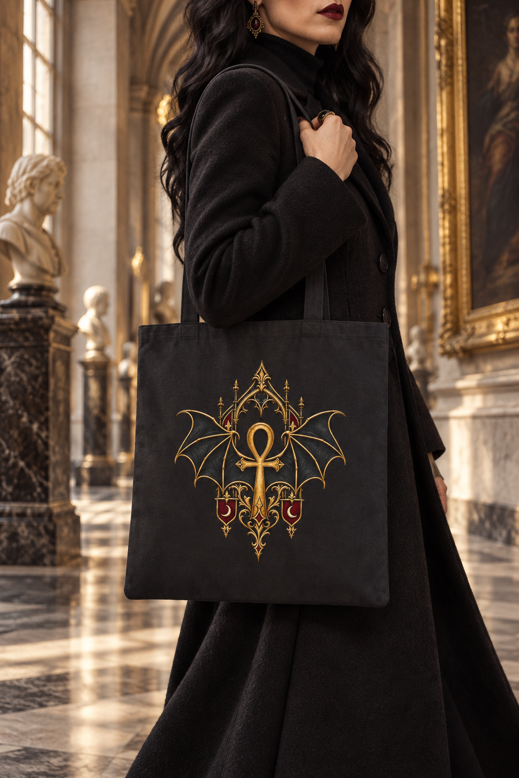 The Nocturne Crest | Gothic Black Canvas Tote