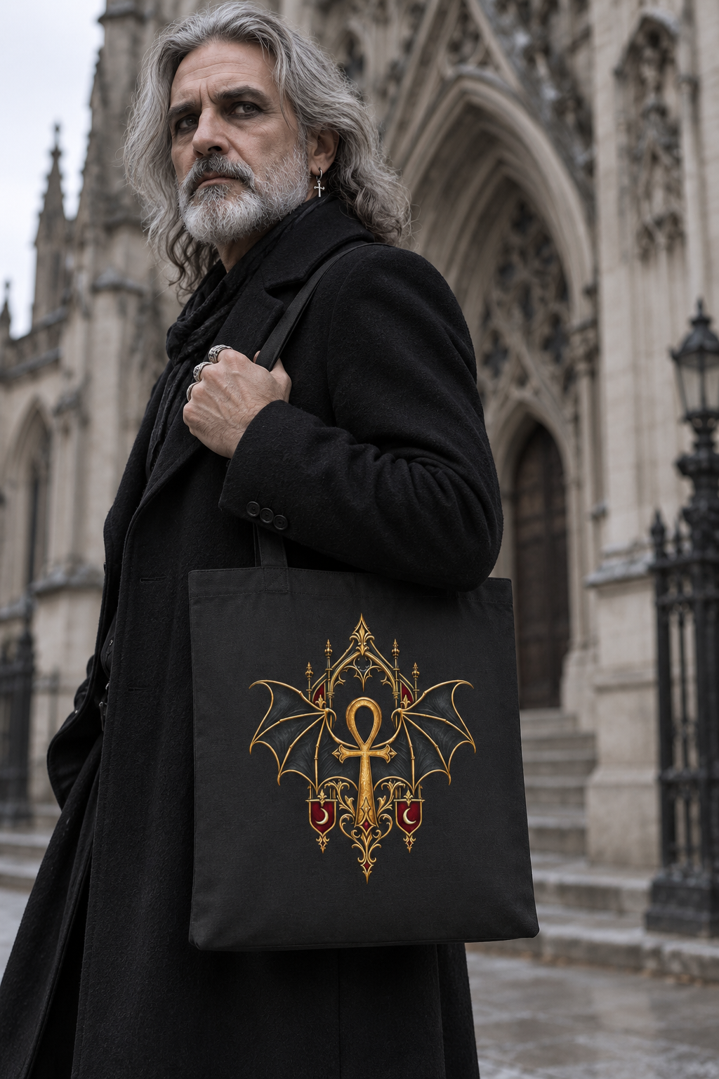 The Nocturne Crest | Gothic Black Canvas Tote