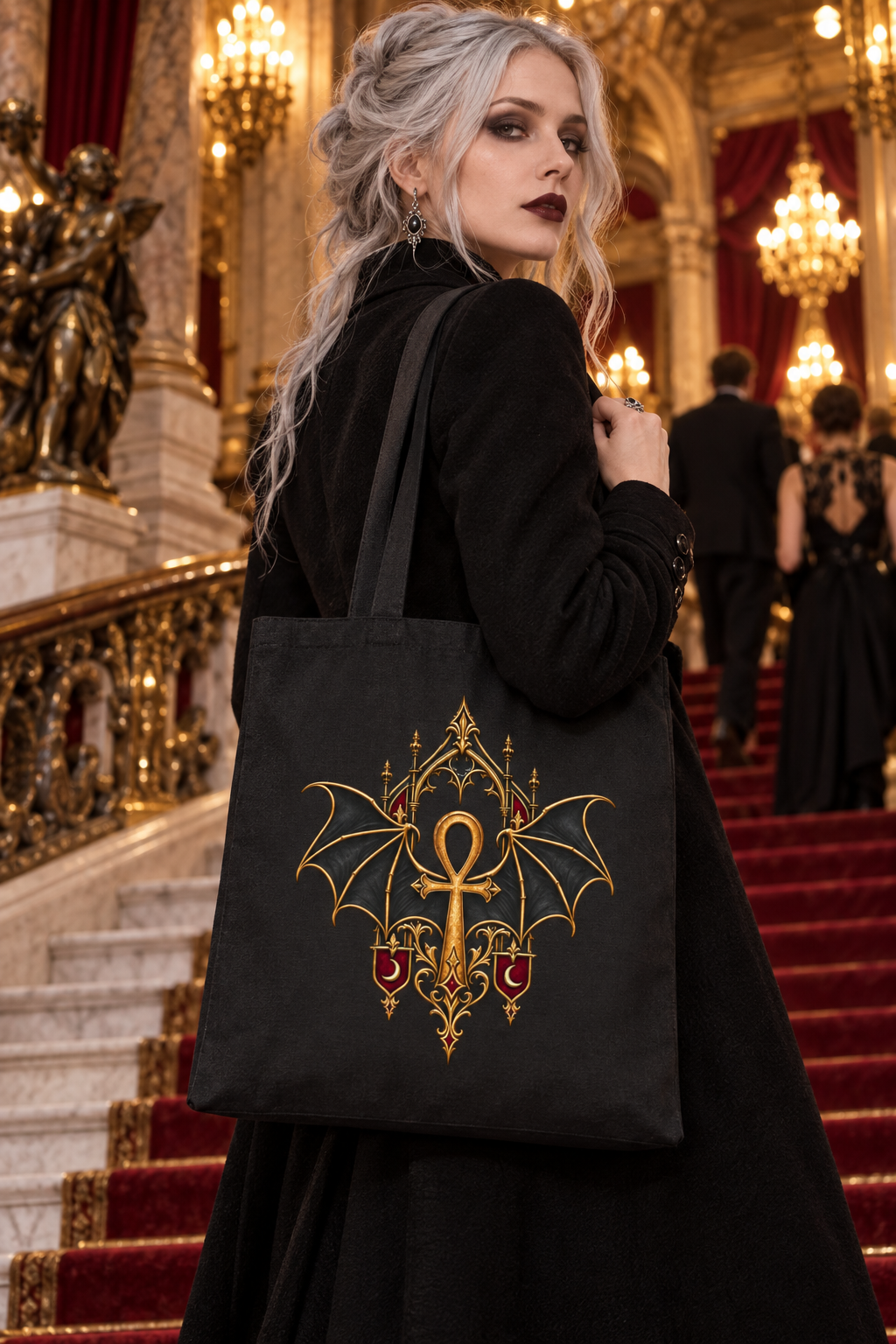 The Nocturne Crest | Gothic Black Canvas Tote