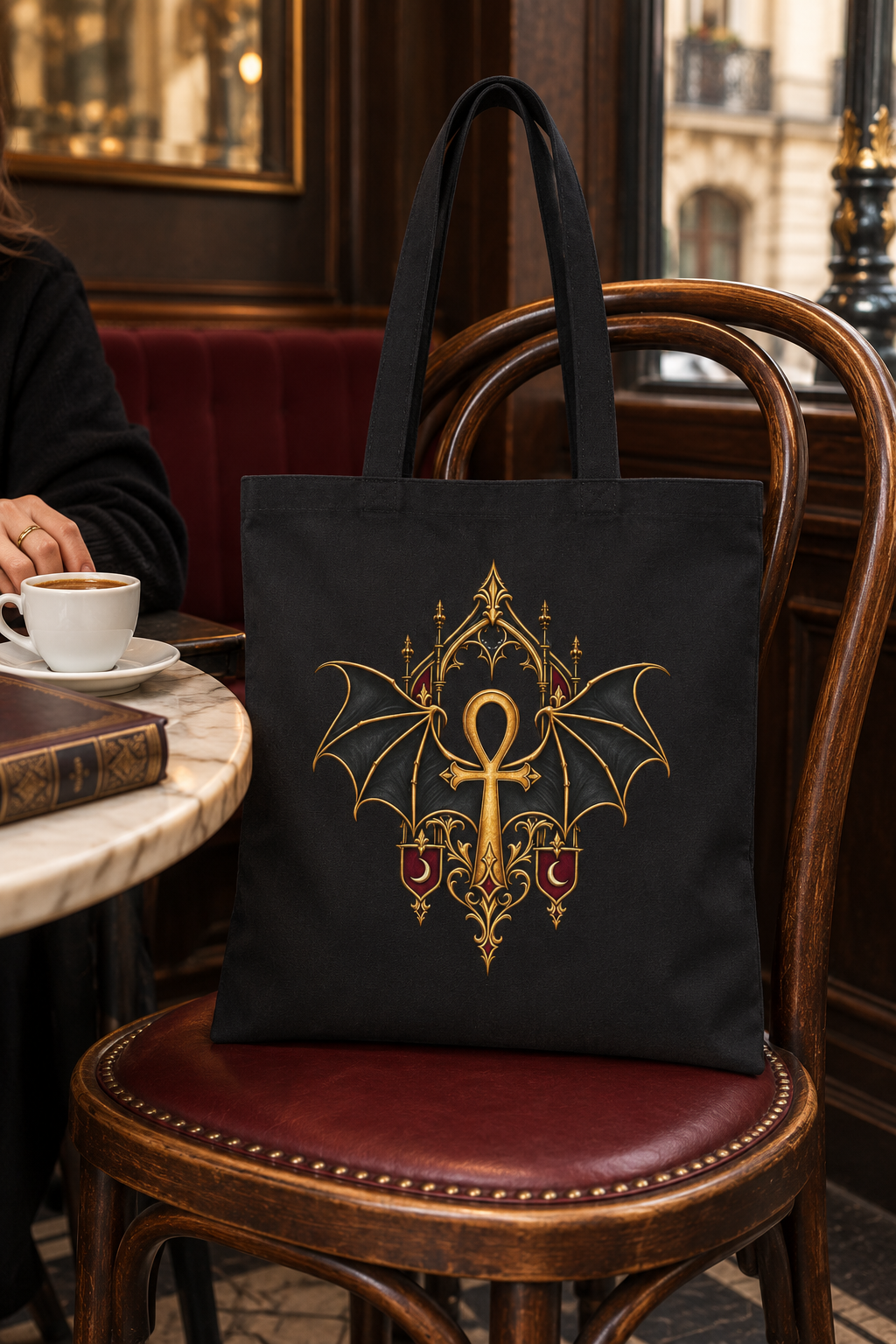 The Nocturne Crest | Gothic Black Canvas Tote