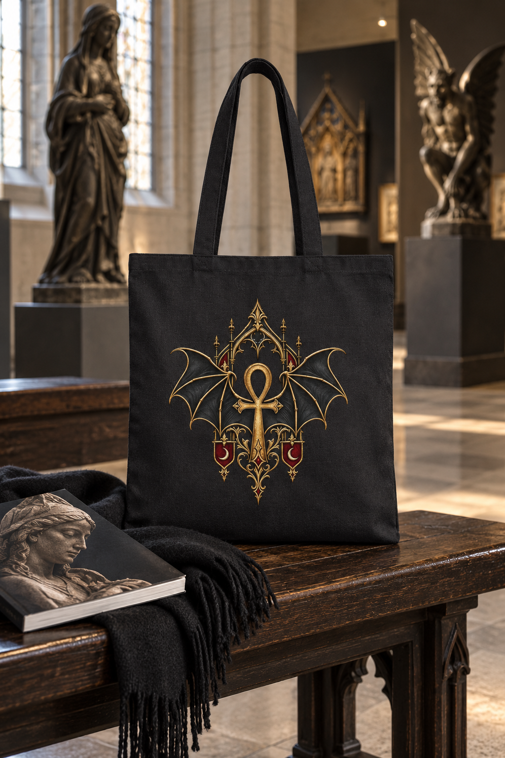 The Nocturne Crest | Gothic Black Canvas Tote