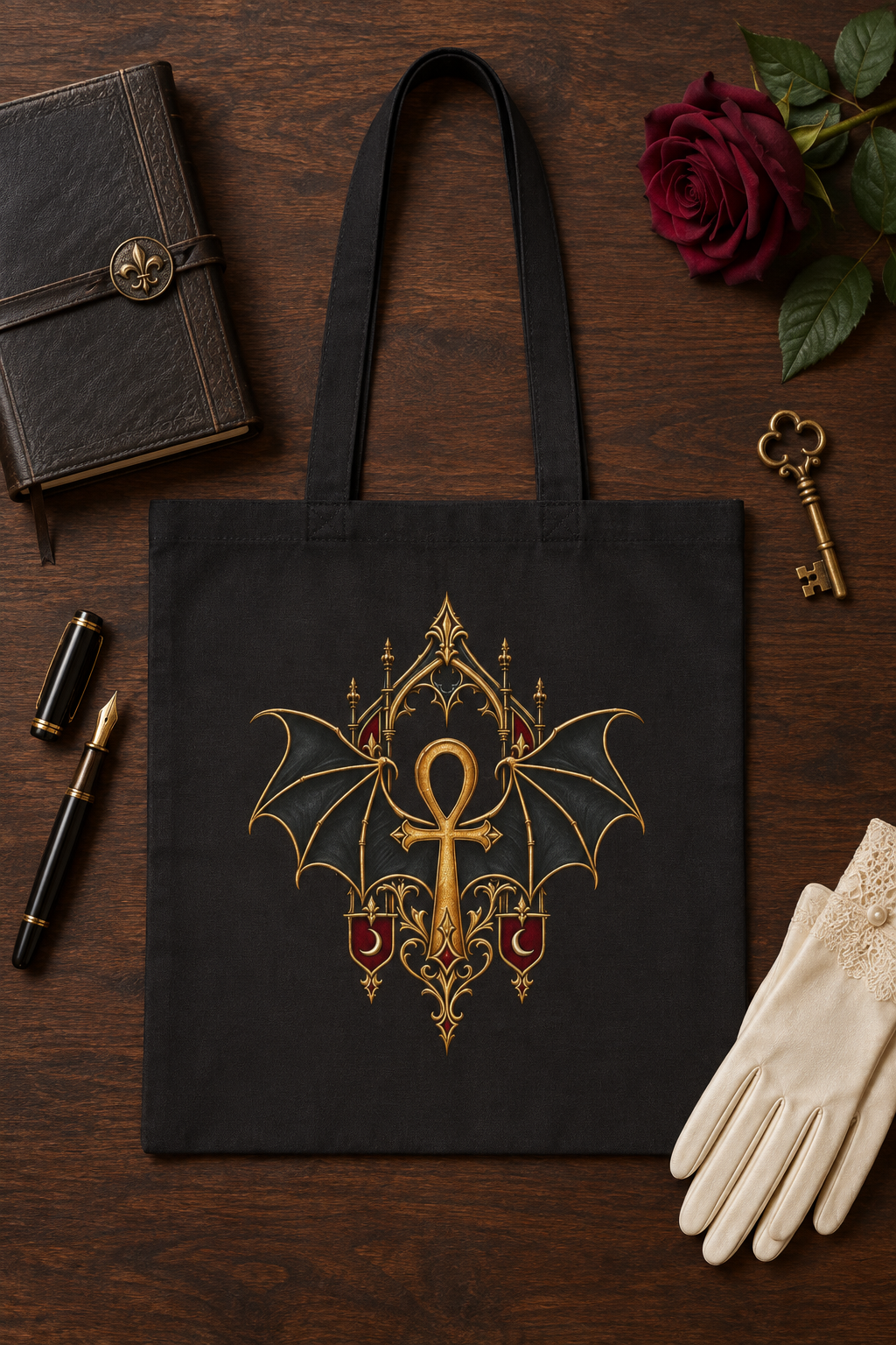 The Nocturne Crest | Gothic Black Canvas Tote