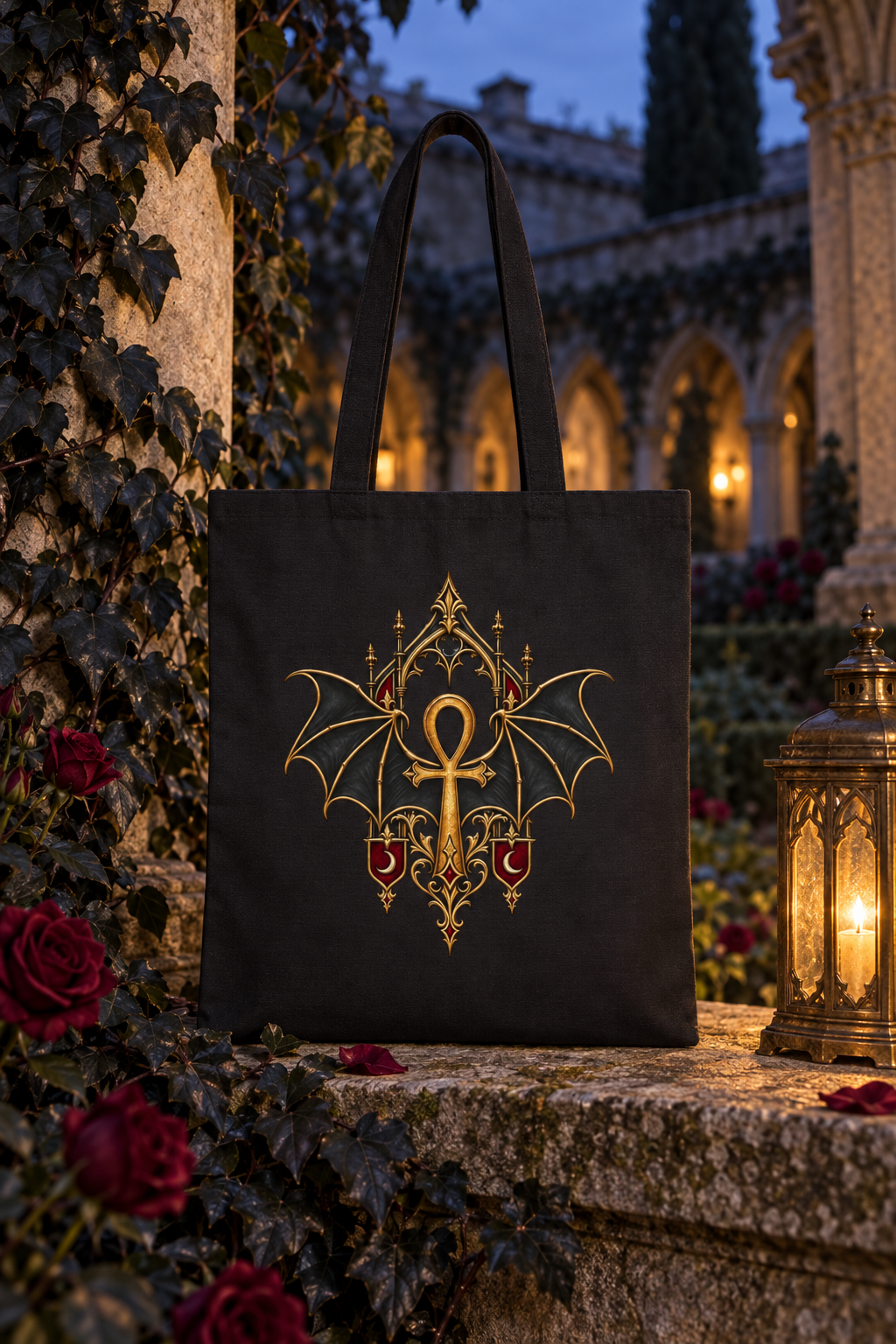 The Nocturne Crest | Gothic Black Canvas Tote