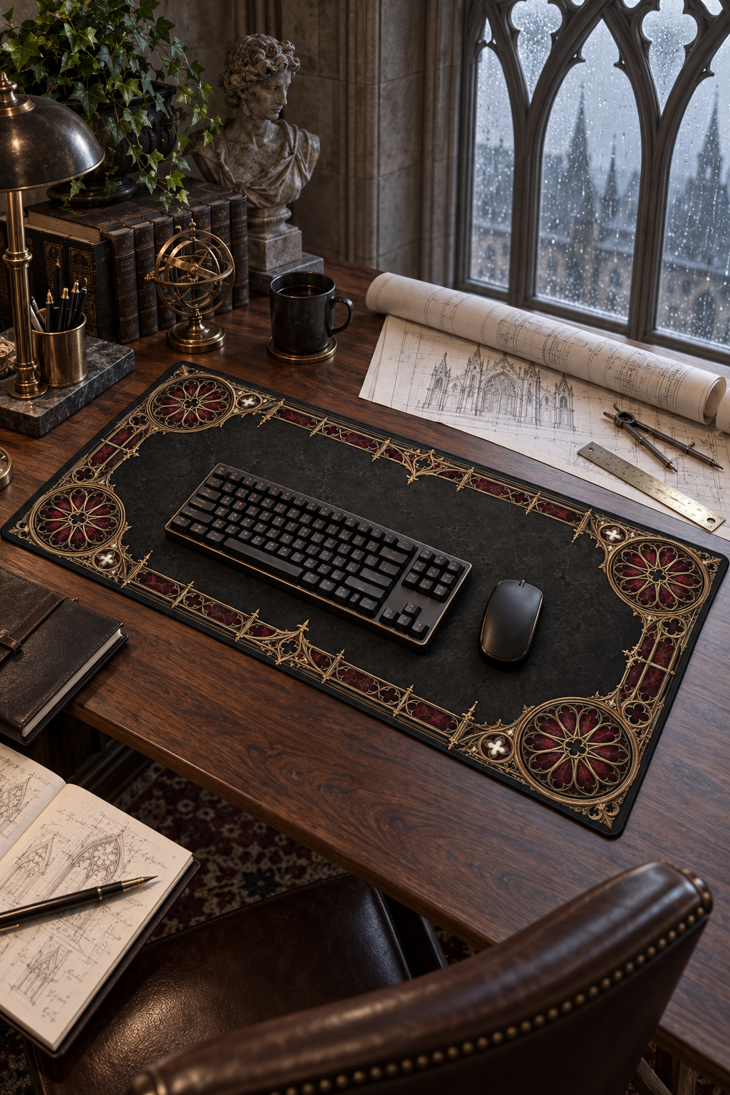 Gothic Ornate Desk Mat – Dark Victorian Border Mouse Pad