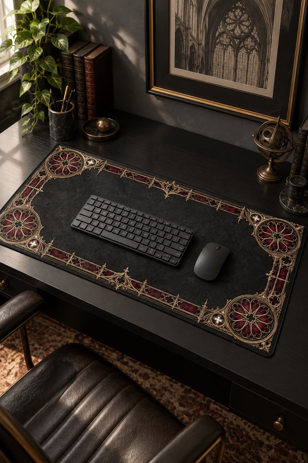 Gothic Ornate Desk Mat – Dark Victorian Border Mouse Pad