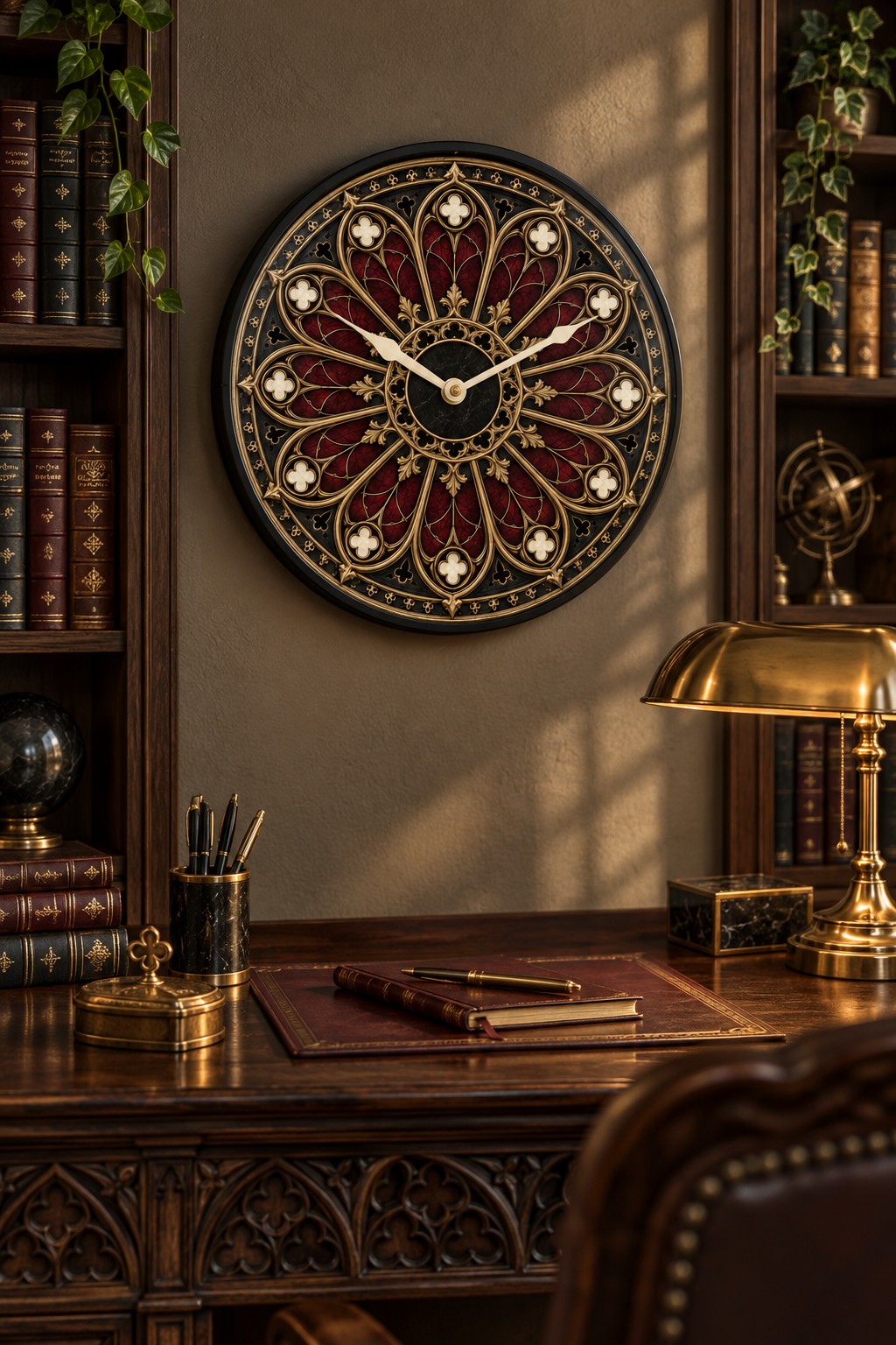 Gothic Ornate Wall Clock – Dark Victorian Home Décor, Silent Mechanism, 10" Wood & Plexiglass