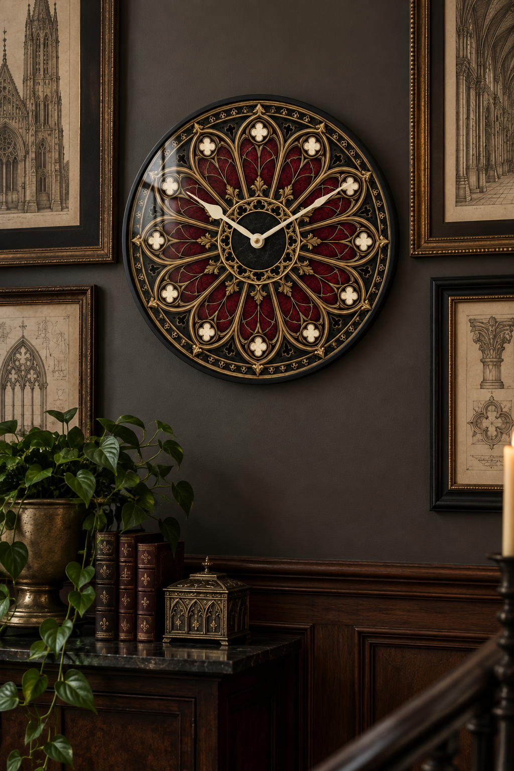 Gothic Ornate Wall Clock – Dark Victorian Home Décor, Silent Mechanism, 10" Wood & Plexiglass