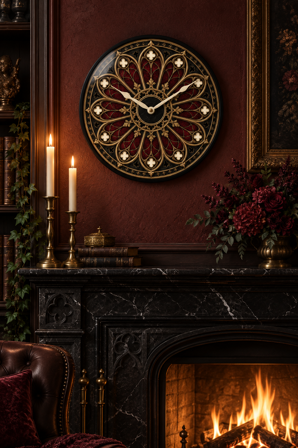 Gothic Ornate Wall Clock – Dark Victorian Home Décor, Silent Mechanism, 10" Wood & Plexiglass