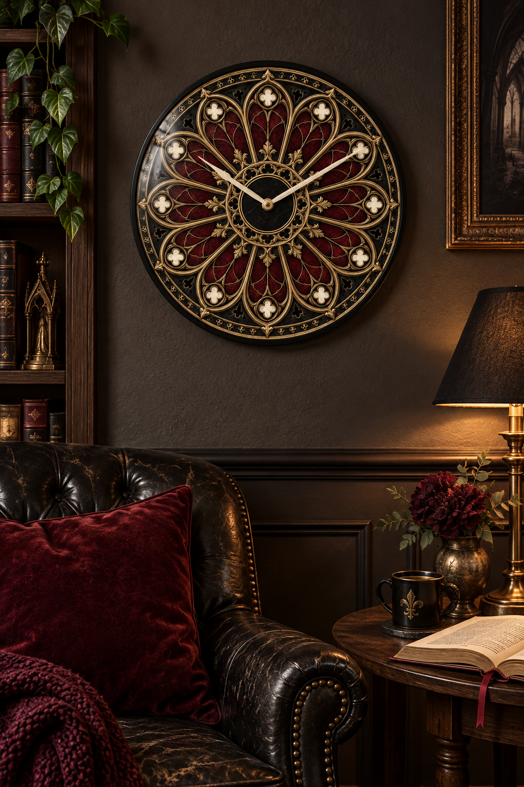 Gothic Ornate Wall Clock – Dark Victorian Home Décor, Silent Mechanism, 10" Wood & Plexiglass