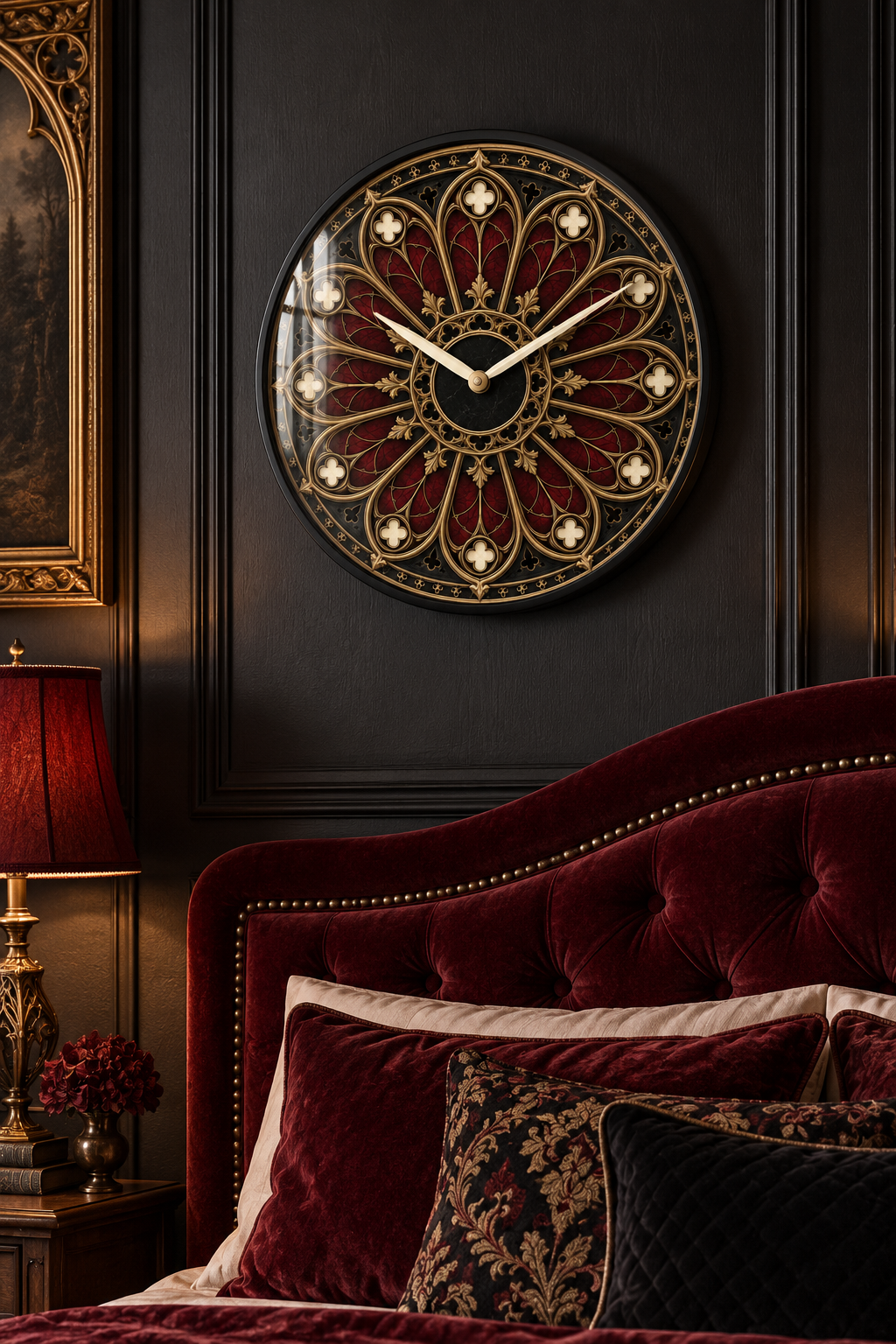 Gothic Ornate Wall Clock – Dark Victorian Home Décor, Silent Mechanism, 10" Wood & Plexiglass