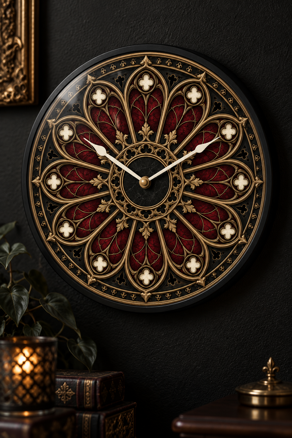 Gothic Ornate Wall Clock – Dark Victorian Home Décor, Silent Mechanism, 10" Wood & Plexiglass