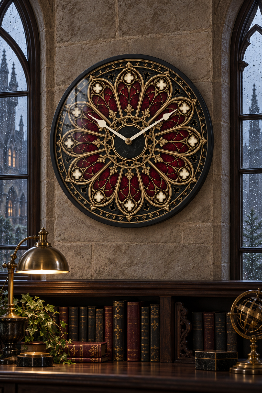 Gothic Ornate Wall Clock – Dark Victorian Home Décor, Silent Mechanism, 10" Wood & Plexiglass